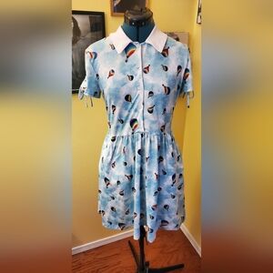 Unique Vintage Blue Rainbow Print Dress